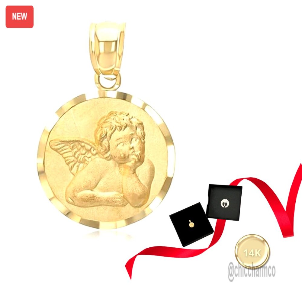 14k Gold Guardian Angel Pendant Charm 10mm 14.5mm Religious Gift